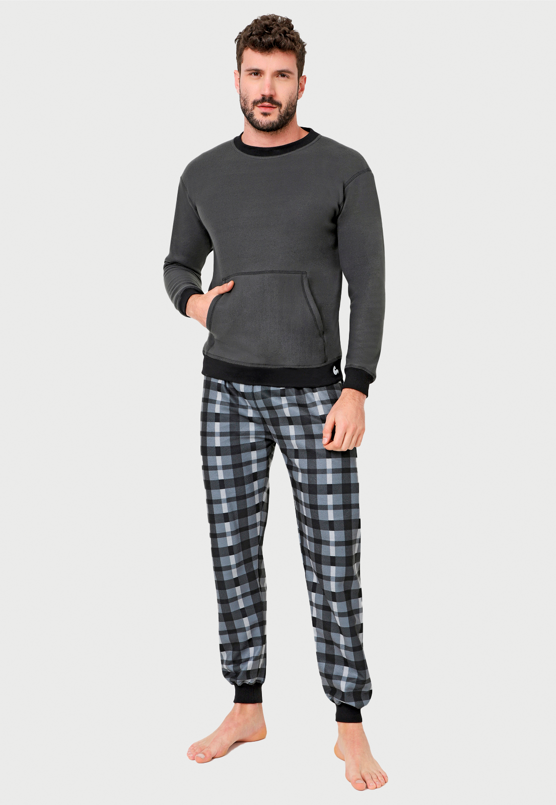 Pijama para Hombre Negra Gris | Leñador | En Fleece y Dulce Abrigo | 20% Off