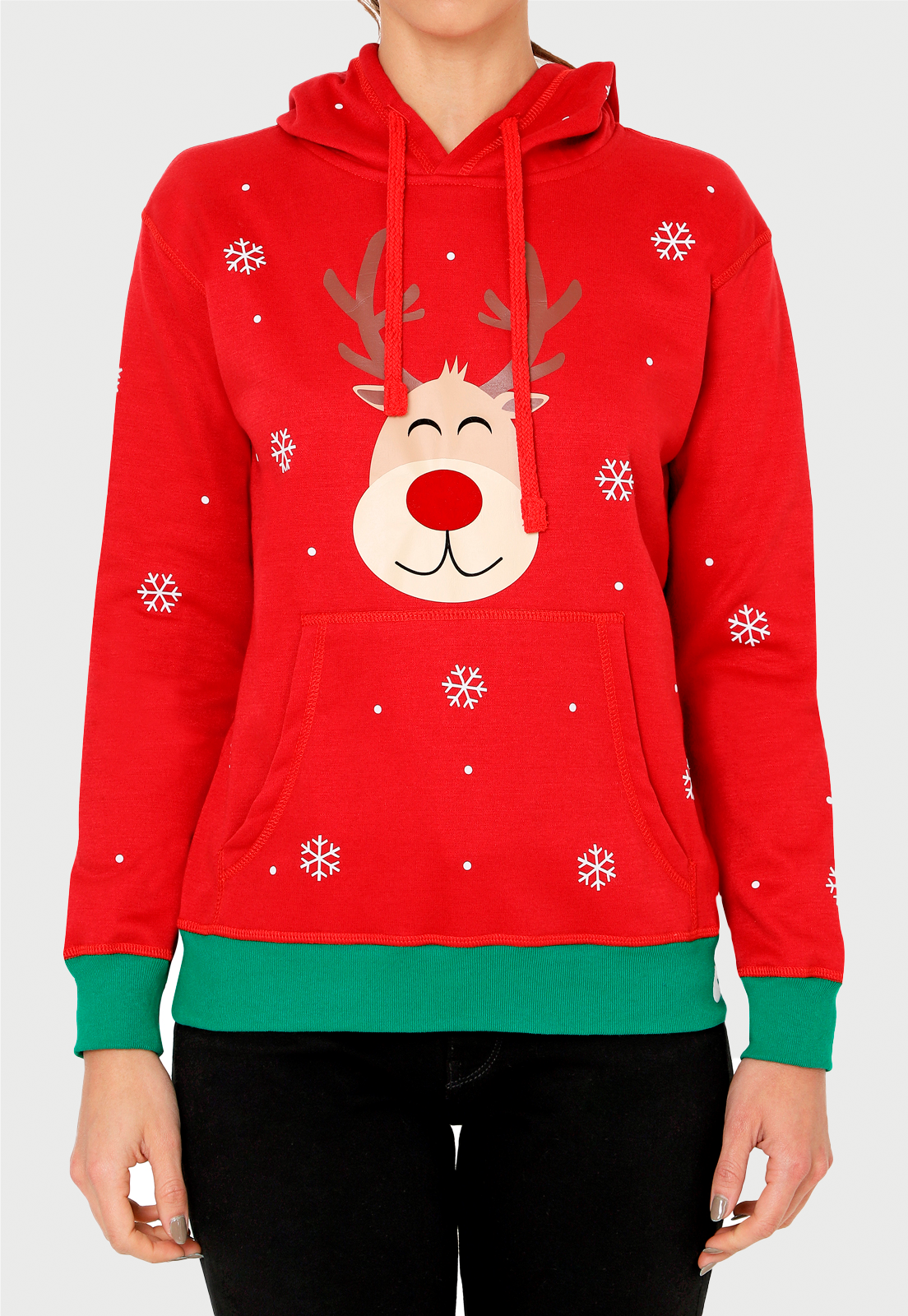 Buzo Hoodie para Mujer | Rojo | Colección Navidad Rudolph