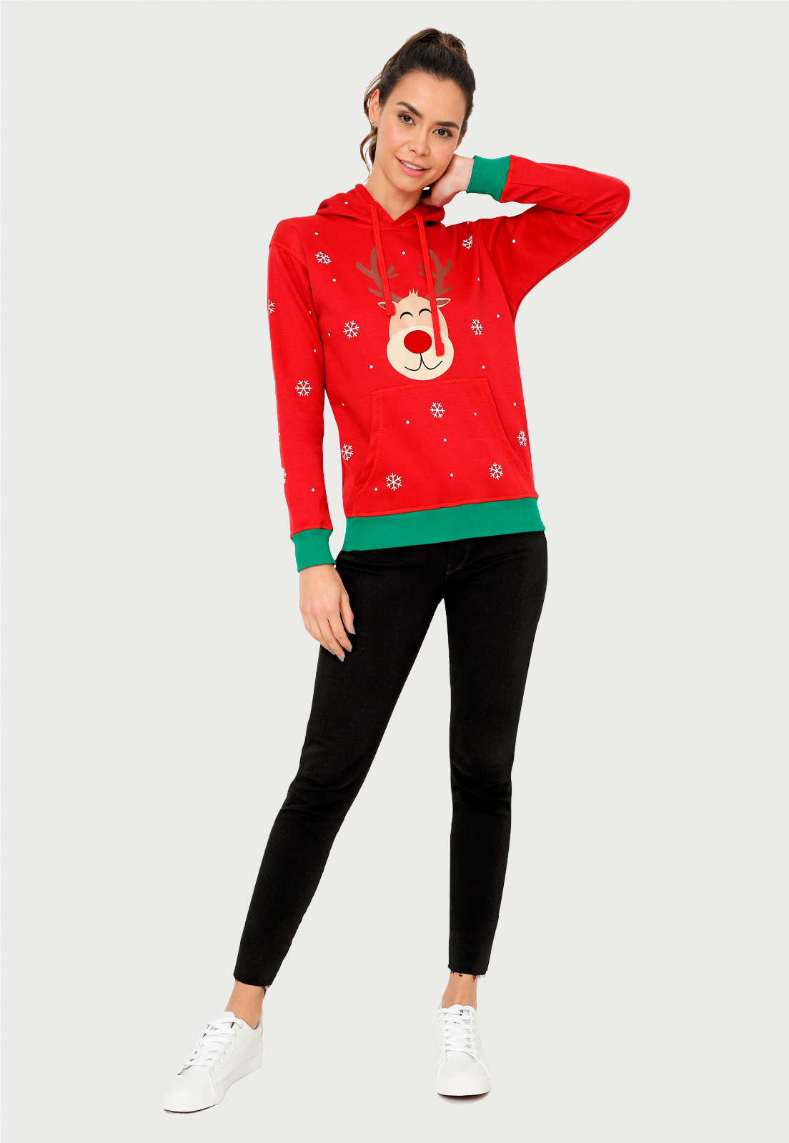 Buzo Hoodie para Mujer | Rojo | Colección Navidad Rudolph